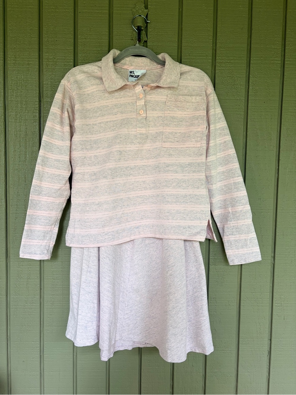 VTG Ms. Paquette California Cotton Polo Top & Heather Pink Maxi Skirt Set M